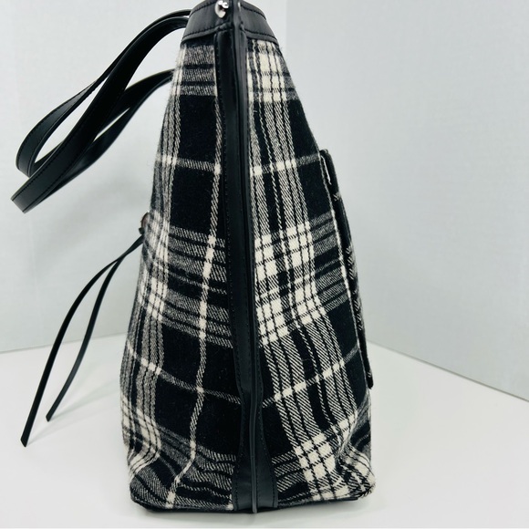 Rebecca Minkoff Megan Tote Wool Flannel Black White Plaid - Picture 4 of 11